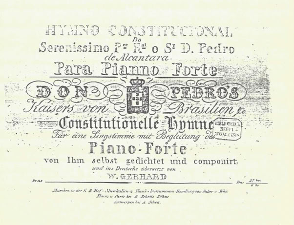 Hino constitucional de D. Pedro I em versão para piano publicada na Alemanha no século XIX